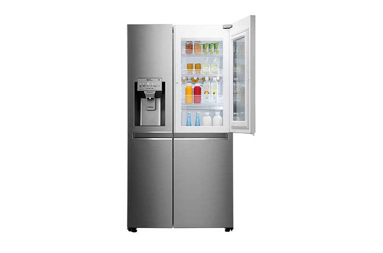 LG Side-by-Side mit InstaView Door-in-Door® | Eis-, Crushed Ice- und Wasserspender | 625 Liter Kapazität | Energieeffizienzklasse F | Festwasseranschluss | Edelstahl | GSX960NEAZ, GSX960NEAZ