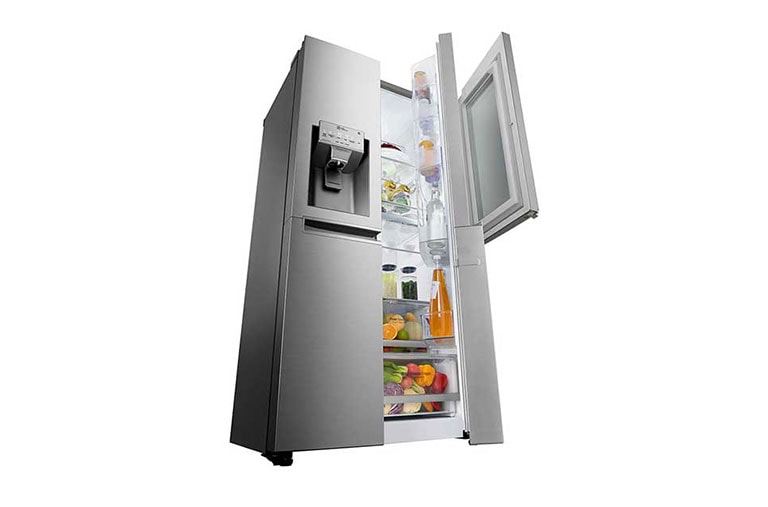 LG Side-by-Side mit InstaView Door-in-Door® | Eis-, Crushed Ice- und Wasserspender | 625 Liter Kapazität | Energieeffizienzklasse F | Festwasseranschluss | Edelstahl | GSX960NEAZ, GSX960NEAZ