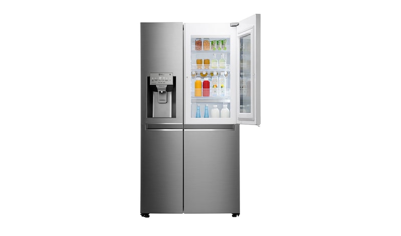 LG Side-by-Side mit InstaView Door-in-Door® | Eis-, Crushed Ice- und Wasserspender | 625 Liter Kapazität | Energieeffizienzklasse F | Festwasseranschluss | Edelstahl | GSX960NEAZ, GSX960NEAZ
