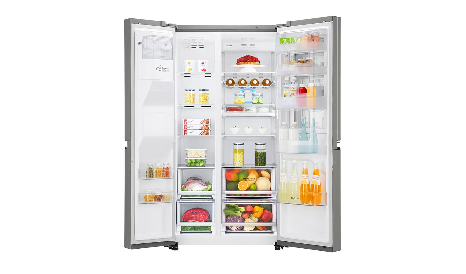 LG Side-by-Side mit InstaView Door-in-Door® | Eis-, Crushed Ice- und Wasserspender | 625 Liter Kapazität | Energieeffizienzklasse F | Festwasseranschluss | Edelstahl | GSX960NEAZ, GSX960NEAZ