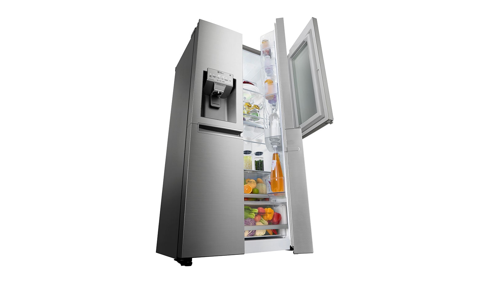 LG Side-by-Side mit InstaView Door-in-Door® | Eis-, Crushed Ice- und Wasserspender | 625 Liter Kapazität | Energieeffizienzklasse F | Festwasseranschluss | Edelstahl | GSX960NEAZ, GSX960NEAZ
