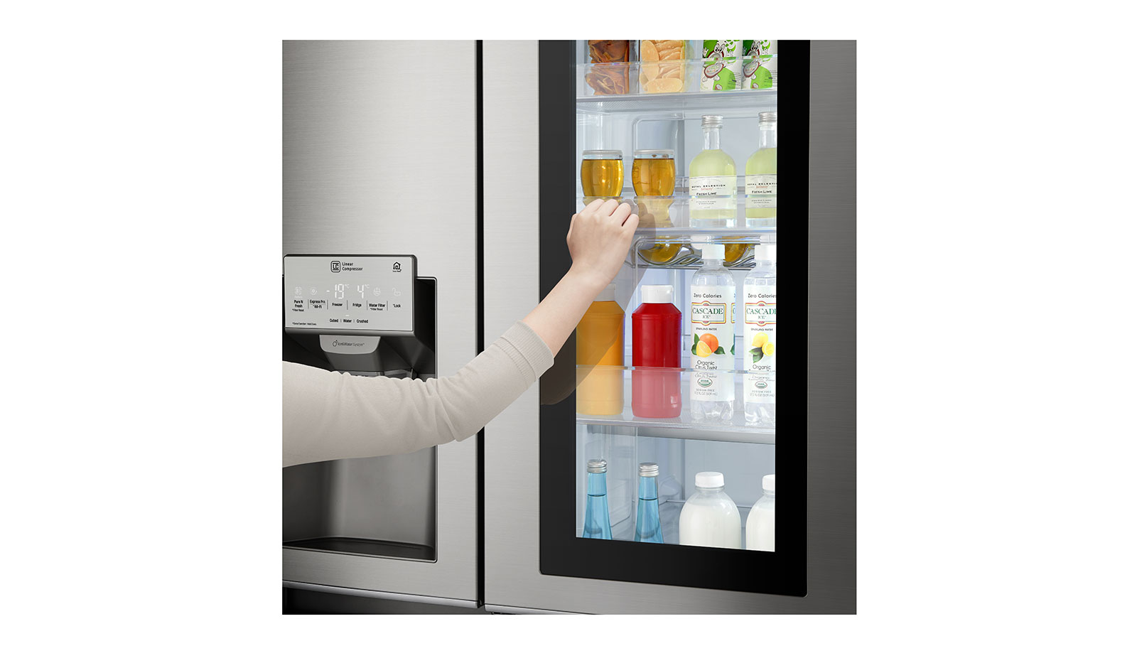 LG Side-by-Side mit InstaView Door-in-Door® | Eis-, Crushed Ice- und Wasserspender | 625 Liter Kapazität | Energieeffizienzklasse F | Festwasseranschluss | Edelstahl | GSX960NEAZ, GSX960NEAZ