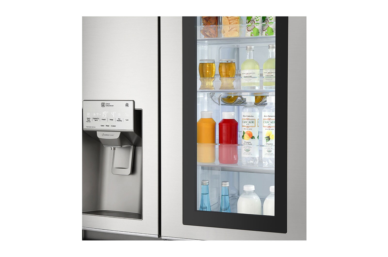 LG Side-by-Side mit InstaView Door-in-Door® | Eis-, Crushed Ice- und Wasserspender | 625 Liter Kapazität | Energieeffizienzklasse F | Festwasseranschluss | GSX960NEVZ, GSX960NEVZ