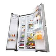 LG Side-by-Side mit InstaView Door-in-Door® | Eis-, Crushed Ice- und Wasserspender | 625 Liter Kapazität | Energieeffizienzklasse F | Festwasseranschluss | GSX960NEVZ, GSX960NEVZ