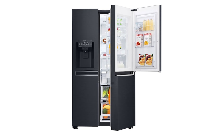 LG Side-by-Side mit InstaView Door-in-Door® | Eis-, Crushed Ice- und Wasserspender | 625 Liter Kapazität | Energieeffizienzklasse F | Interner Wassertank 4L | Matte Black | GSX961MCVZ, GSX961MCVZ