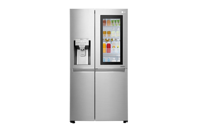 LG Side-by-Side mit InstaView Door-in-Door® | Eis-, Crushed Ice- und Wasserspender | 625 Liter Kapazität | Energieeffizienzklasse F | Interner Wassertank 4L | Edelstahl | GSX961NEAZ, GSX961NEAZ