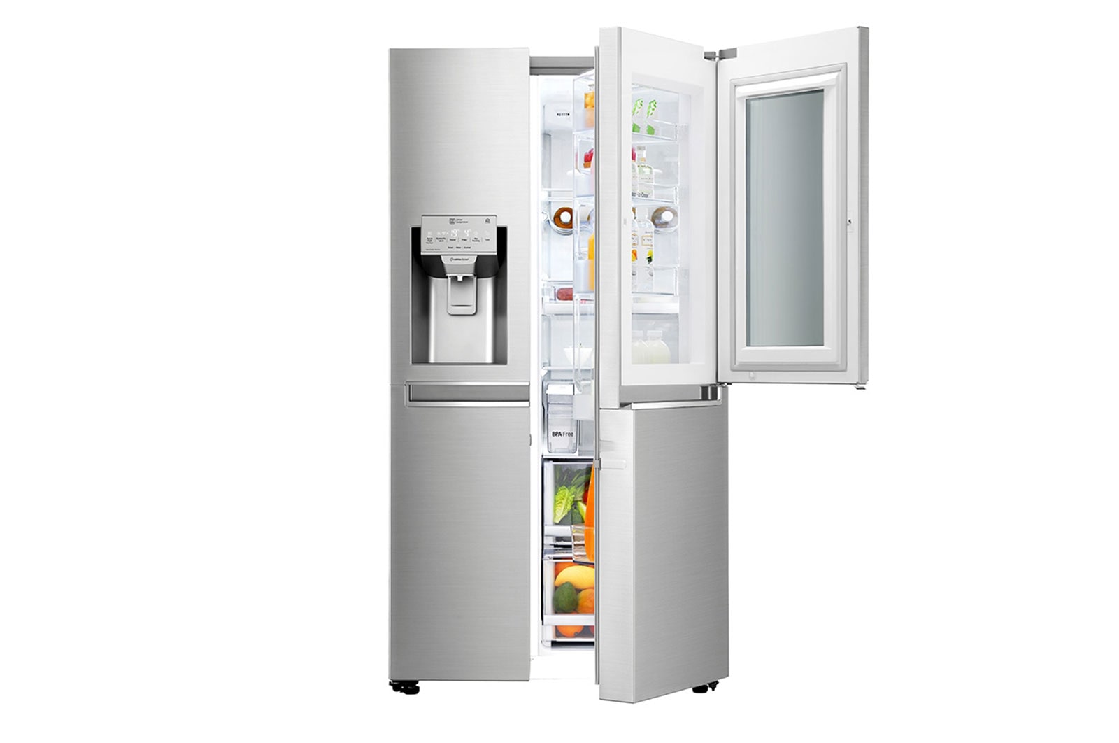 LG Side-by-Side mit InstaView Door-in-Door® | Eis-, Crushed Ice- und Wasserspender | 625 Liter Kapazität | Energieeffizienzklasse F | Interner Wassertank 4L | Edelstahl | GSX961NEAZ, GSX961NEAZ