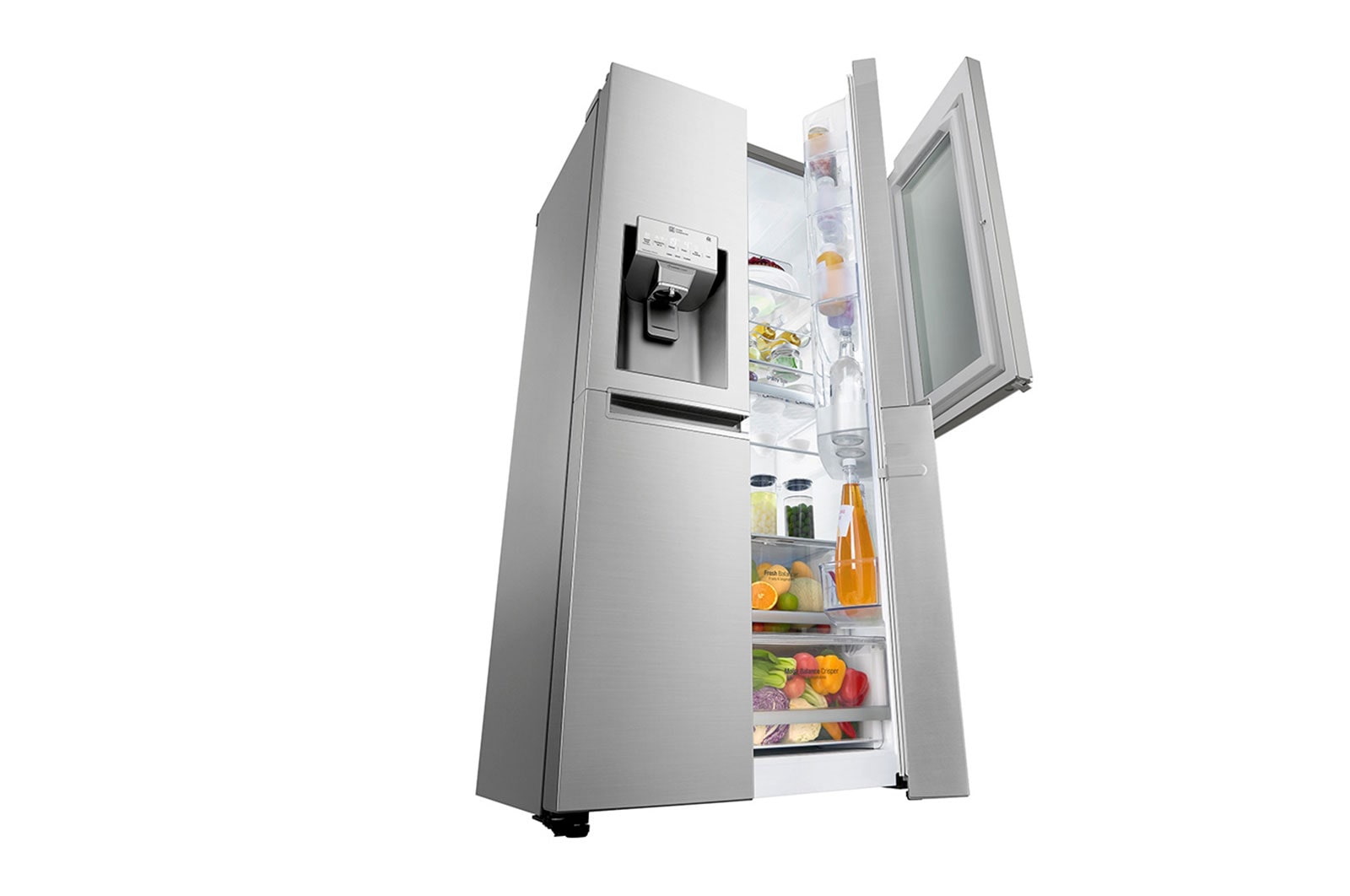 LG Side-by-Side mit InstaView Door-in-Door® | Eis-, Crushed Ice- und Wasserspender | 625 Liter Kapazität | Energieeffizienzklasse F | Interner Wassertank 4L | Edelstahl | GSX961NEAZ, GSX961NEAZ