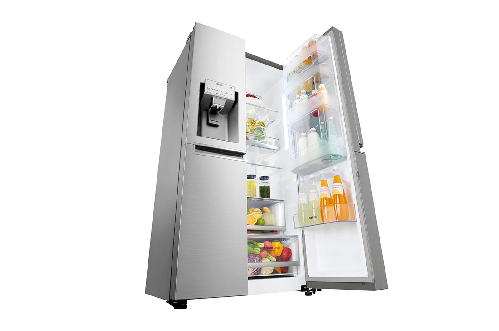 LG Side-by-Side mit InstaView Door-in-Door® | Eis-, Crushed Ice- und Wasserspender | 625 Liter Kapazität | Energieeffizienzklasse F | Interner Wassertank 4L | Edelstahl | GSX961NEAZ, GSX961NEAZ