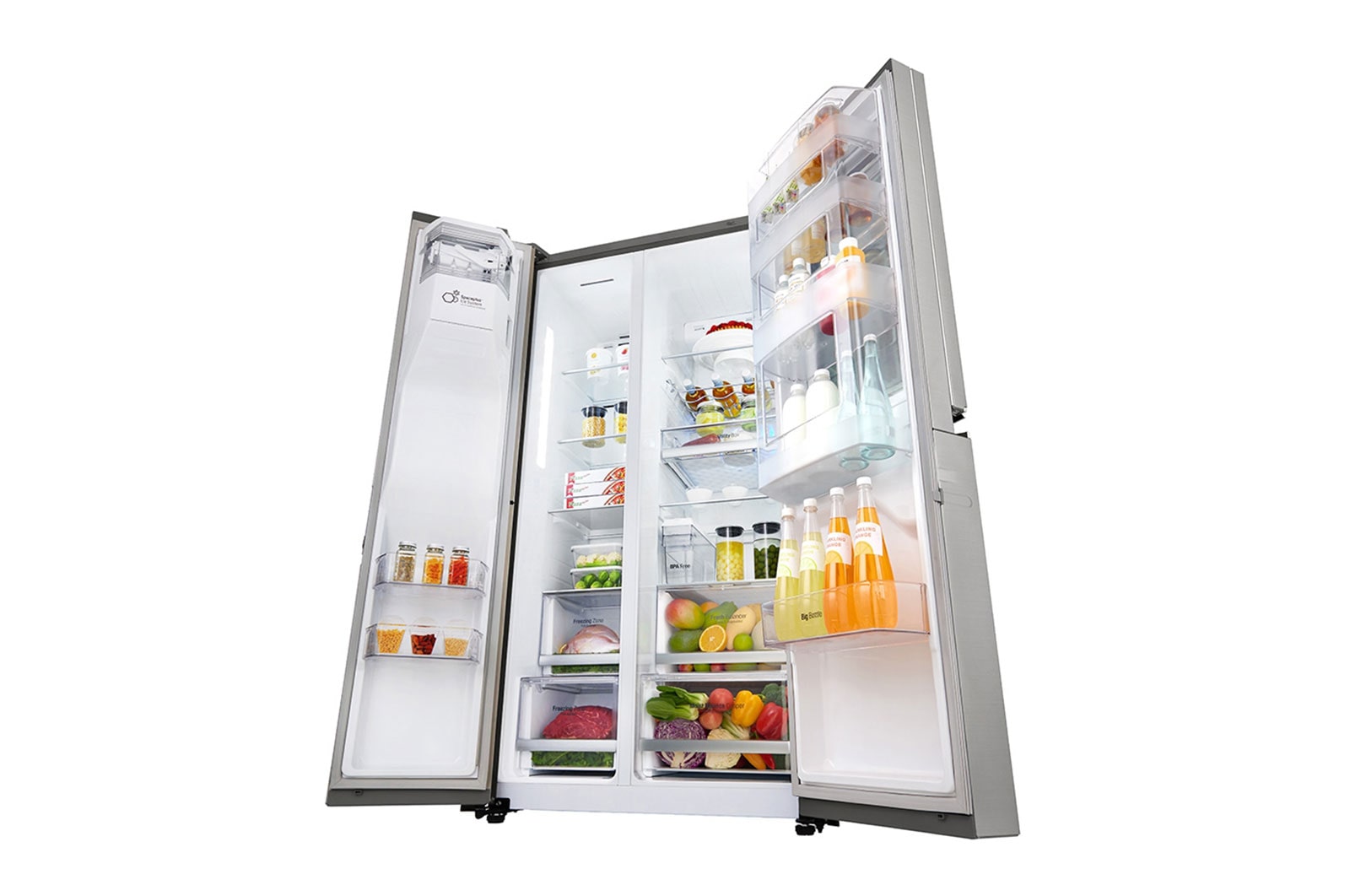 LG Side-by-Side mit InstaView Door-in-Door® | Eis-, Crushed Ice- und Wasserspender | 625 Liter Kapazität | Energieeffizienzklasse F | Interner Wassertank 4L | Edelstahl | GSX961NEAZ, GSX961NEAZ