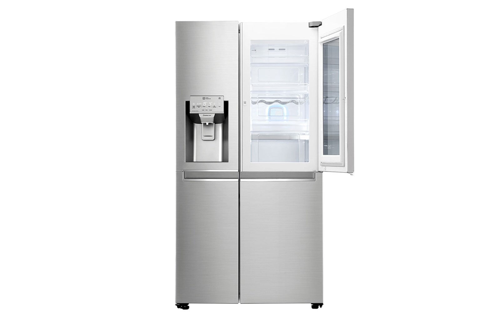 LG Side-by-Side mit InstaView Door-in-Door® | Eis-, Crushed Ice- und Wasserspender | 625 Liter Kapazität | Energieeffizienzklasse F | Interner Wassertank 4L | Edelstahl | GSX961NEAZ, GSX961NEAZ
