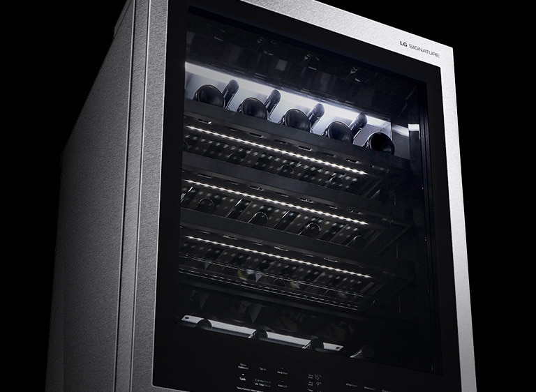 Nahaufnahme der Ablagebeleuchtung des LG SIGNATURE Weinkühlschranks
