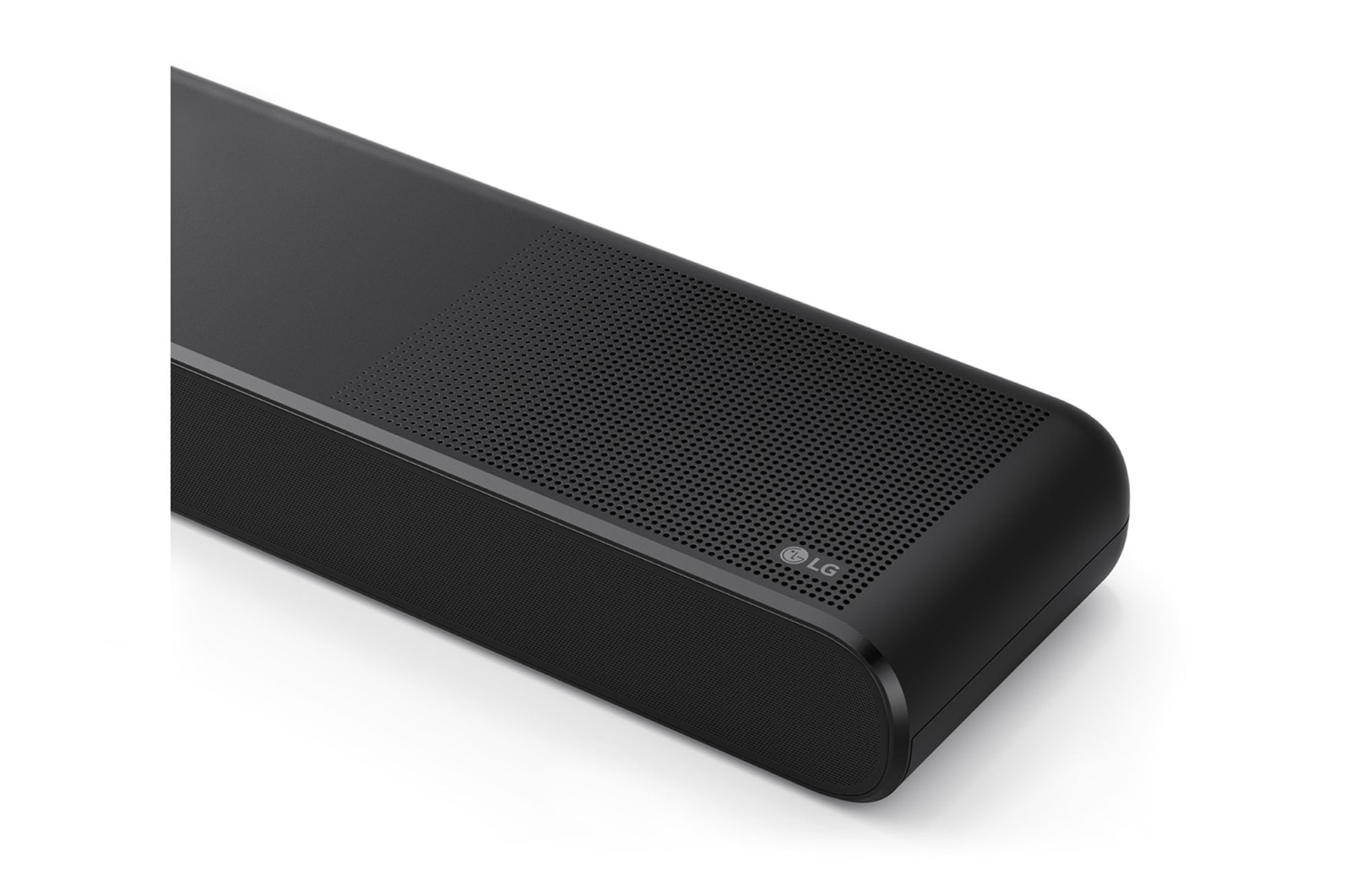 Top angled view of LG Soundbar S77TY's side corner