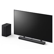 Schrägansicht der LG Soundbar DS70TY und des Subwoofers