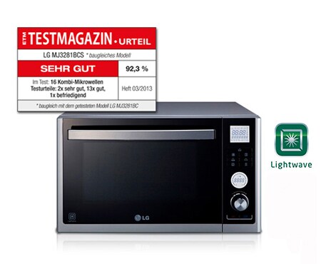LG Lichtwellenofen mit Carbon Heizelement, Heißluft und 8 Dampfgarprogramme inkl. Dampfgarer-Set, MJ3281BCS