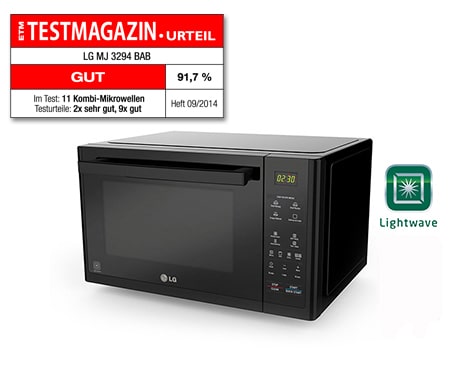 LG Lichtwellenofen mit Carbon Heizelement, Heißluft und 26 Programmen, MJ3294BAB