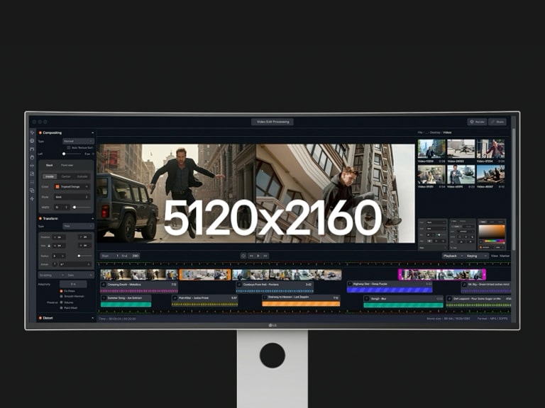 Ein Videoclip zeigt die Breite des 5K2K-Displays im Vergleich zur Bildschirmgröße von 4K UHD.