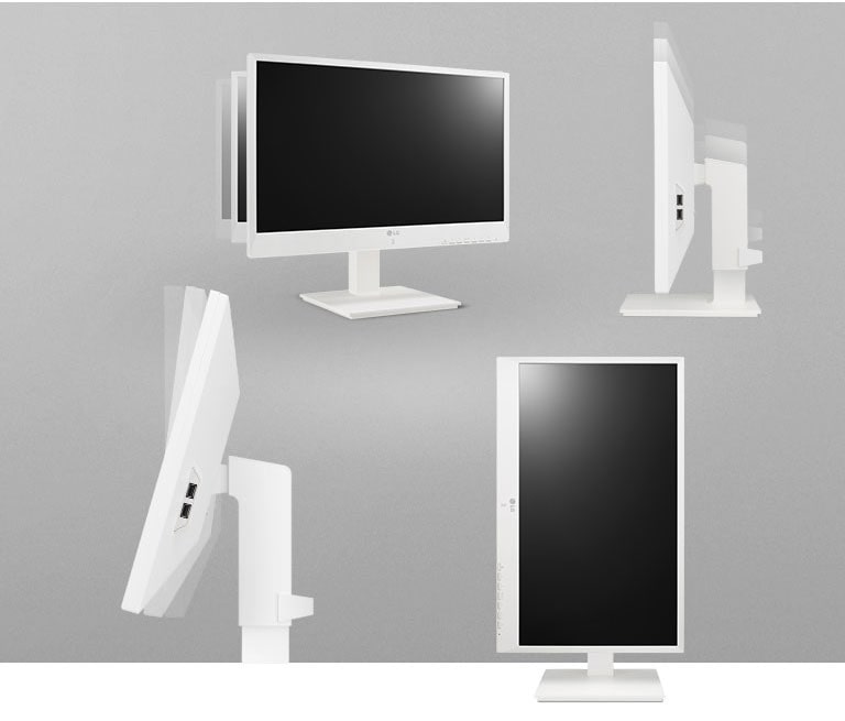 Der Monitor im ergonomischen Design kann geneigt, geschwenkt gedreht und in der Höhe verstellt werden