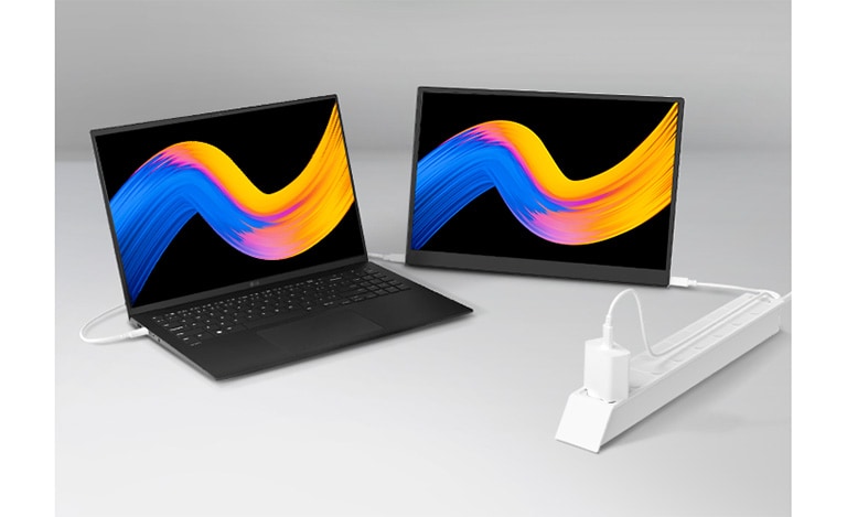 Schalten Sie view an und laden Sie gleichzeitig den verbundenen Laptop (bis zu 45W).