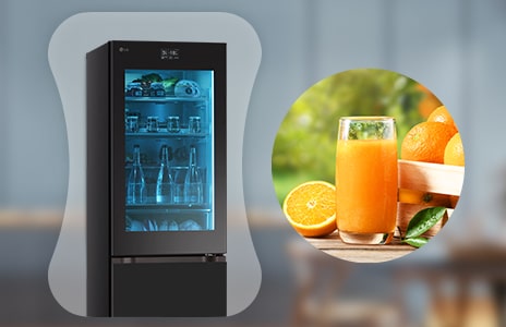 Bild von Kühlschrank und gekühltem Saft.