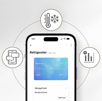 Ein Mobiltelefon mit LG ThinQ-Funktion mit drei Symbolen.