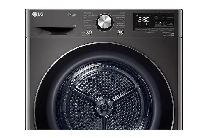 LG Trockner Schwarz (EEK C, 8 kg) mit Dual Inverter Wärmepumpentechnologie & selbstreinigendem Kondensator I RT80V9B, RT80V9B