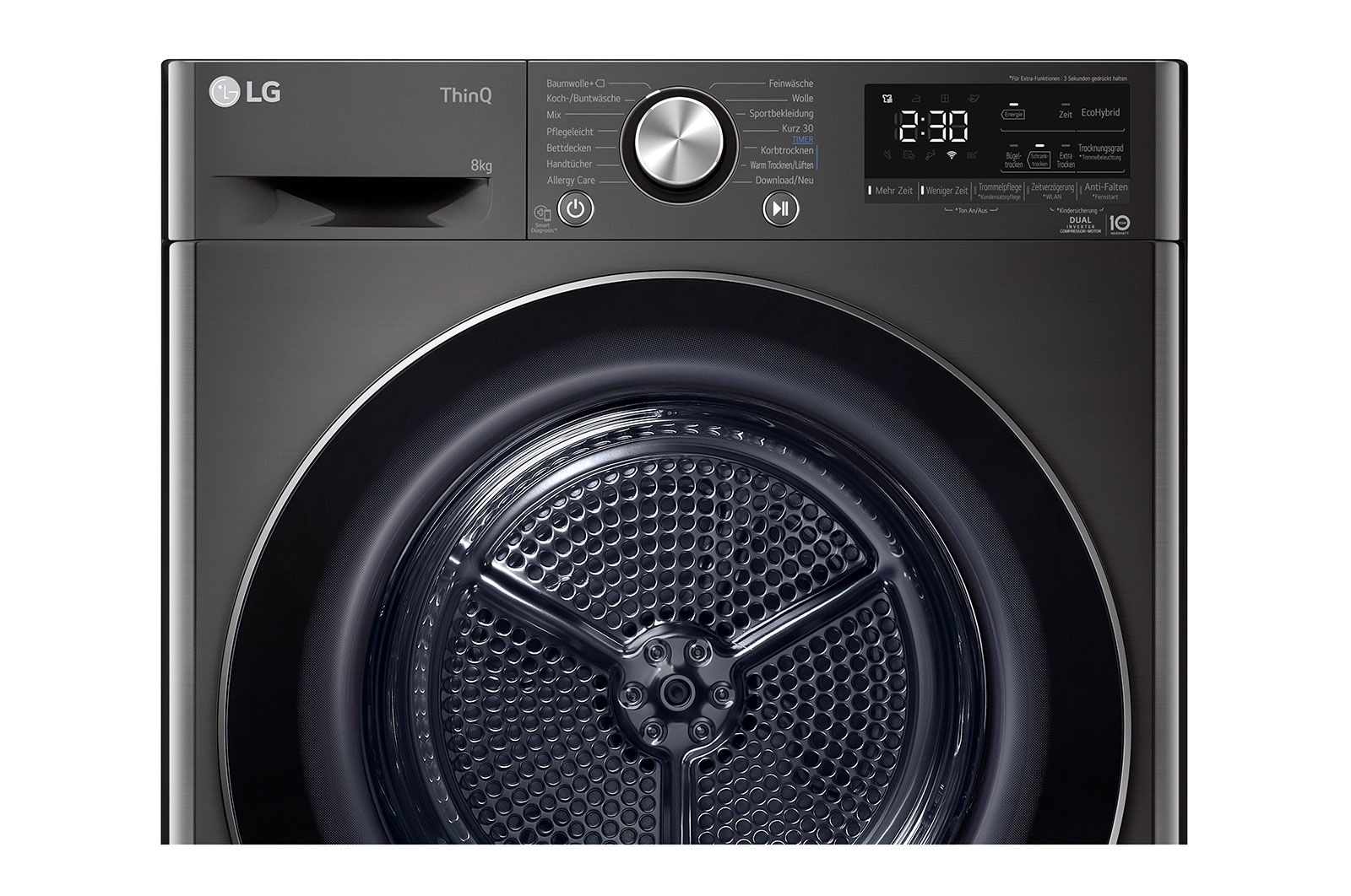 LG Trockner Schwarz (8 kg, EEK A+++) mit Dual Inverter Wärmepumpentechnologie & selbstreinigendem Kondensator I RT80V9B, RT80V9B