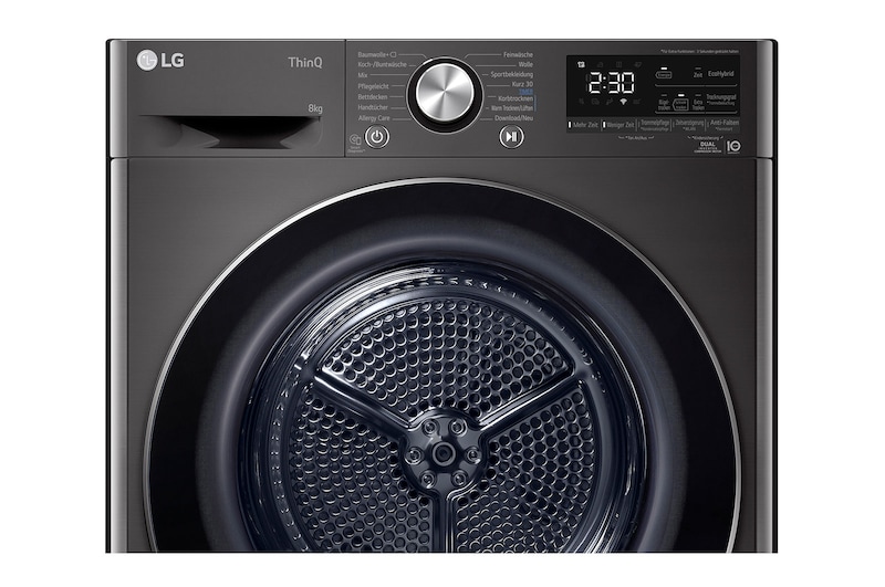 LG Trockner Schwarz (C, 8 kg) mit Dual Inverter Wärmepumpentechnologie & selbstreinigendem Kondensator I RT80V9B, RT80V9B
