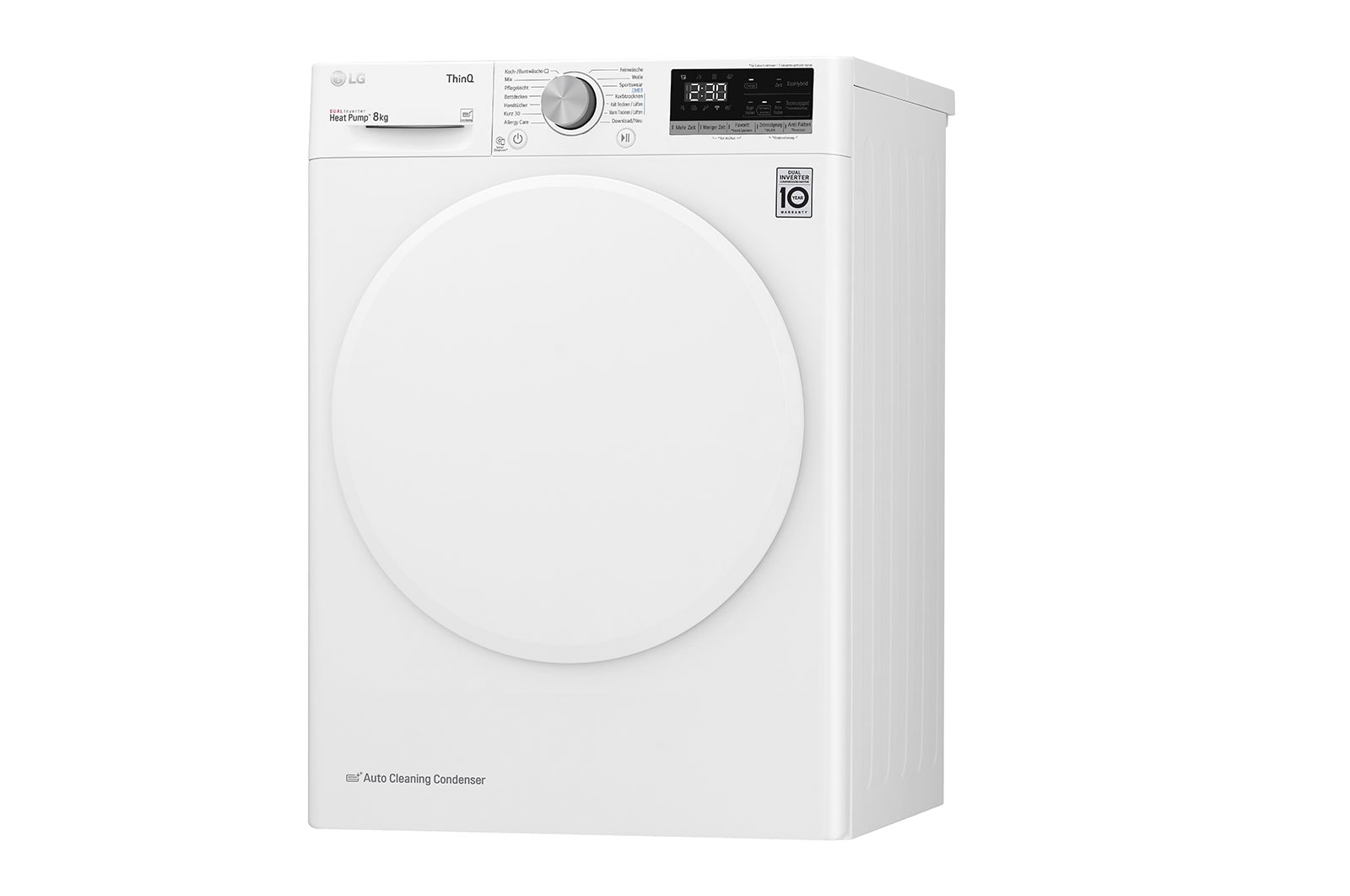 LG Trockner Weiß (D, 8 kg) mit Dual Inverter Wärmepumpentechnologie & selbstreinigendem Kondensator I V3RT8N, V3RT8N