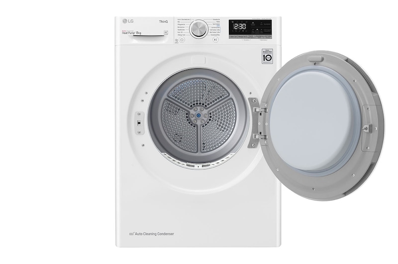 LG Trockner Weiß (D, 8 kg) mit Dual Inverter Wärmepumpentechnologie & selbstreinigendem Kondensator I V3RT8N, V3RT8N