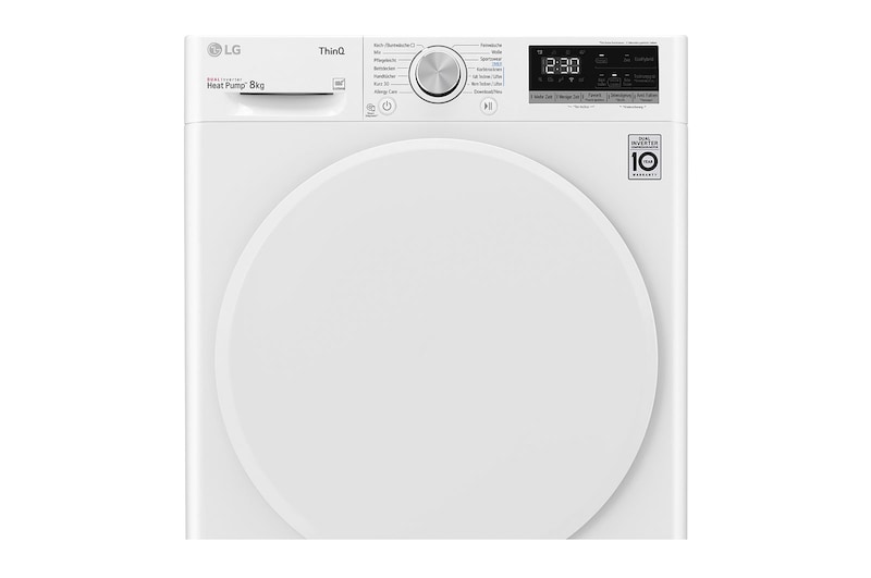 LG Trockner Weiß (D, 8 kg) mit Dual Inverter Wärmepumpentechnologie & selbstreinigendem Kondensator I V3RT8N, V3RT8N