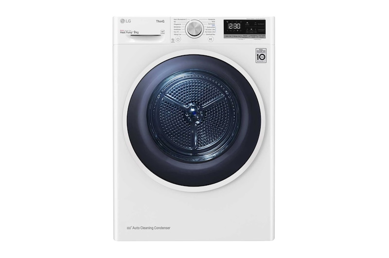 LG Trockner mit Dual Inverter Wärmepumpentechnologie & Sicherheitsglastür | Automatisch selbstreinigender Kondensator | 9 kg Fassungsvermögen | Wi-Fi-Funktion | Energieeffizienzklasse A++, V5RT9