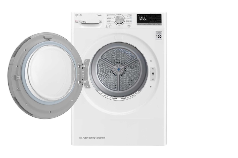 LG Trockner mit Dual Inverter Wärmepumpentechnologie & Sicherheitsglastür | Automatisch selbstreinigender Kondensator | 9 kg Fassungsvermögen | Wi-Fi-Funktion | Energieeffizienzklasse A++, V5RT9