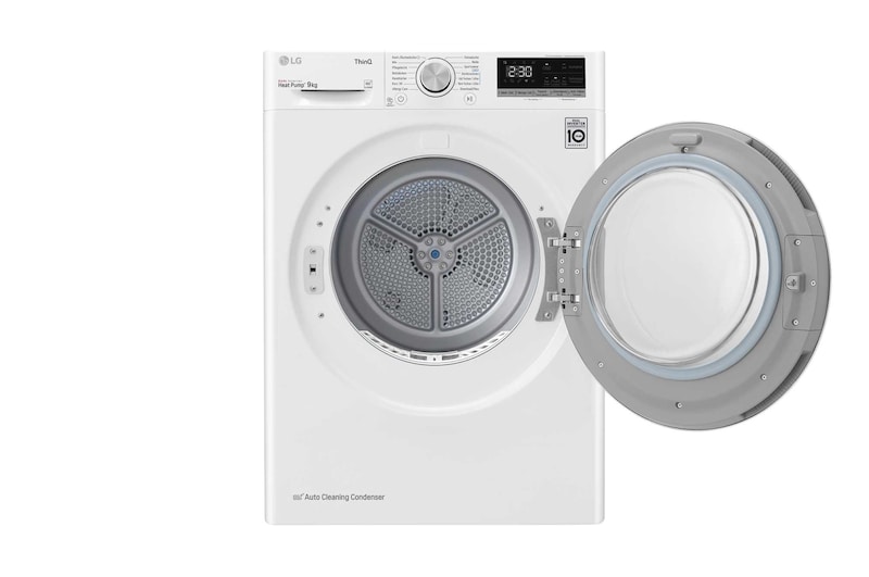 LG Trockner mit Dual Inverter Wärmepumpentechnologie & Sicherheitsglastür | Automatisch selbstreinigender Kondensator | 9 kg Fassungsvermögen | Wi-Fi-Funktion | Energieeffizienzklasse A++, V5RT9