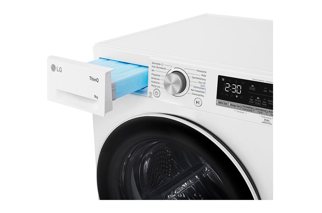 LG Trockner Weiß (C, 9 kg) mit Dual Inverter Wärmepumpentechnologie & selbstreinigendem Kondensator I V9R09TC, V9R09TC