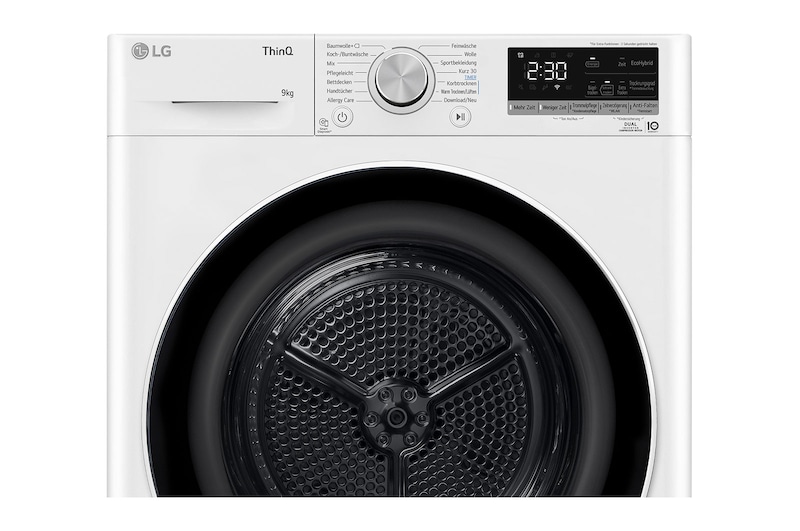 LG Trockner Weiß (C, 9 kg) mit Dual Inverter Wärmepumpentechnologie & selbstreinigendem Kondensator I V9R09TC, V9R09TC