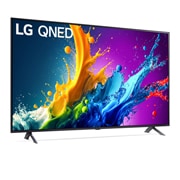 Leicht abgewinkelte Seitenansicht des LG QNED TV, QNED80