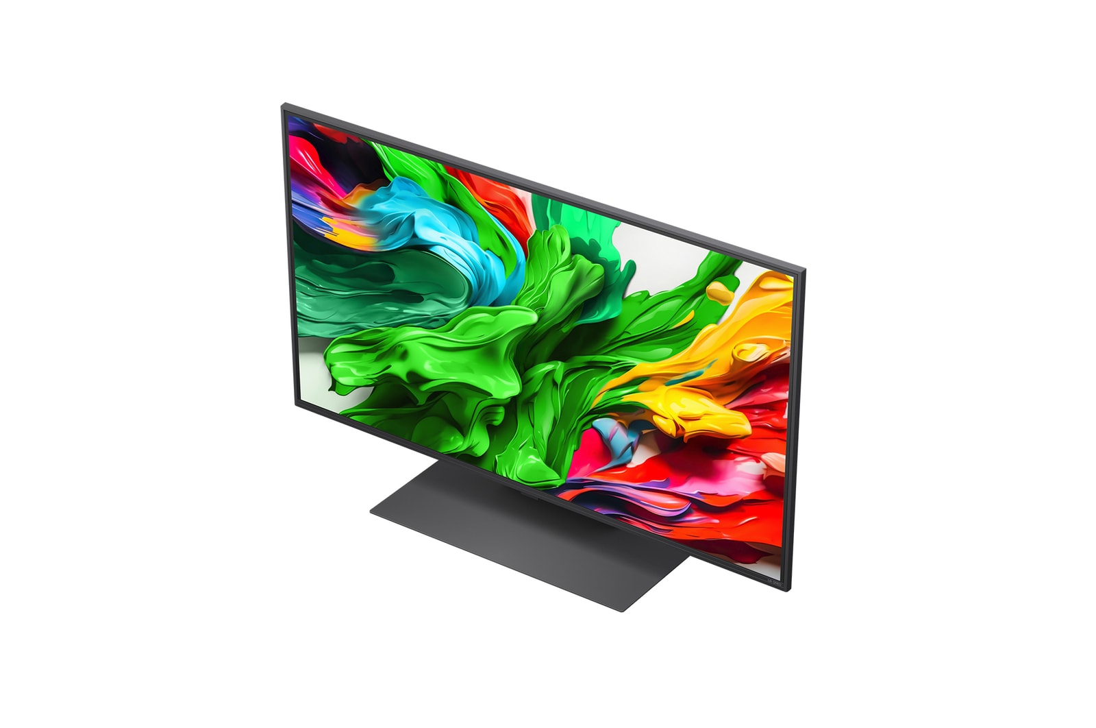 Farbspritzer platzen vom Boden aufwärts in verschiedenen Farben. Intertrek-Zertifizierung für 100% Farbvolumen nach DCI-P3. Der Titel spricht über LGs neue und einzigartige Wide Color Gamut-Technologie, die es dir ermöglicht, lebendige Farben auf deinem Bildschirm zu sehen.