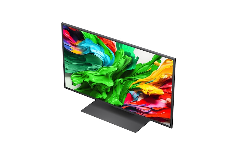 Farbspritzer platzen vom Boden aufwärts in verschiedenen Farben. Intertrek-Zertifizierung für 100% Farbvolumen nach DCI-P3. Der Titel spricht über LGs neue und einzigartige Wide Color Gamut-Technologie, die es dir ermöglicht, lebendige Farben auf deinem Bildschirm zu sehen.