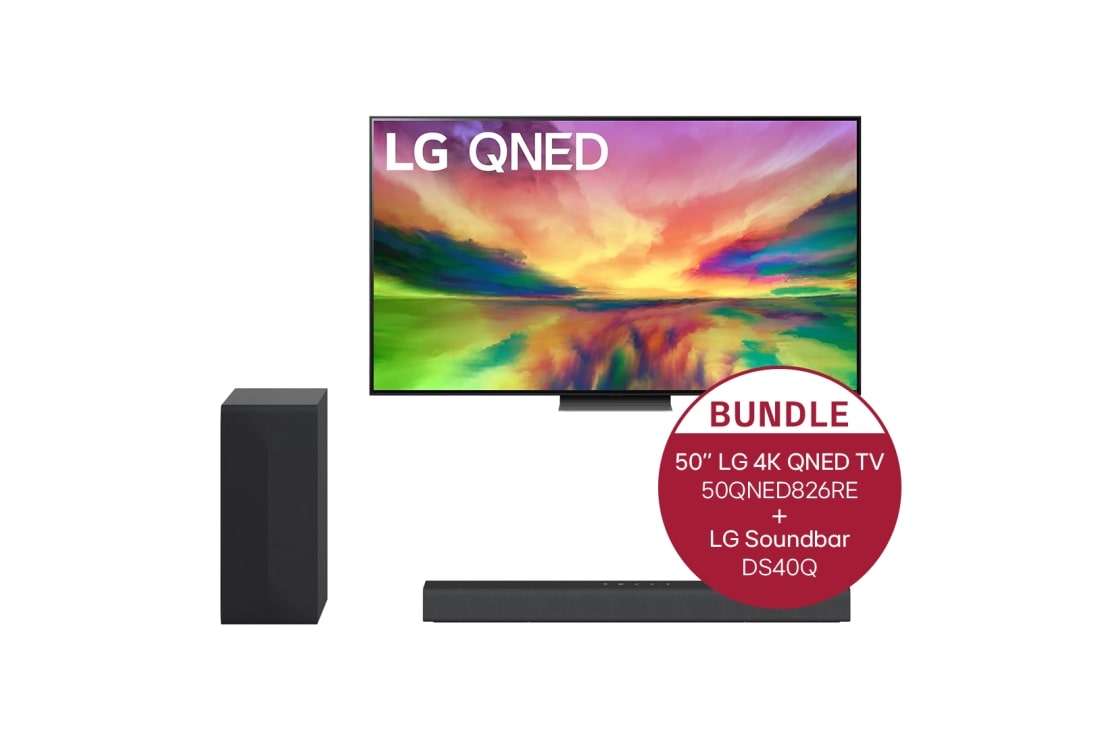 LG 50'' LG 4K QNED TV 50QNED826RE & 2.1 Soundbar mit 300 Watt | kabelloser Subwoofer, 50QNED826RE.DS40Q