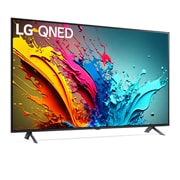 Leicht abgewinkelte Seitenansicht des LG QNED TV, QNED85