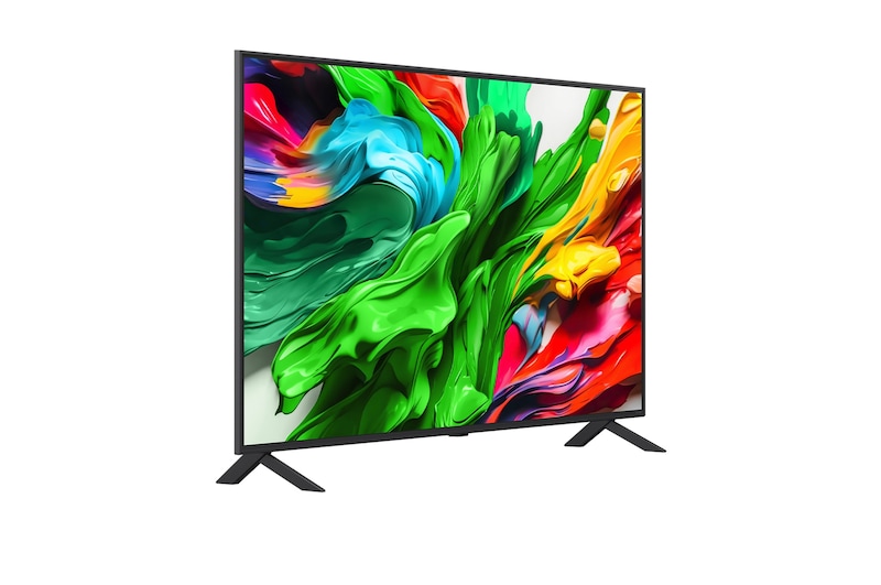 Leicht abgewinkelte Seitenansicht des LG QNED evo TV von rechts
