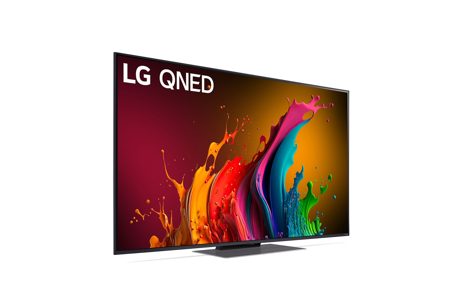 Leicht abgewinkelte Seitenansicht des LG QNED TV, QNED85