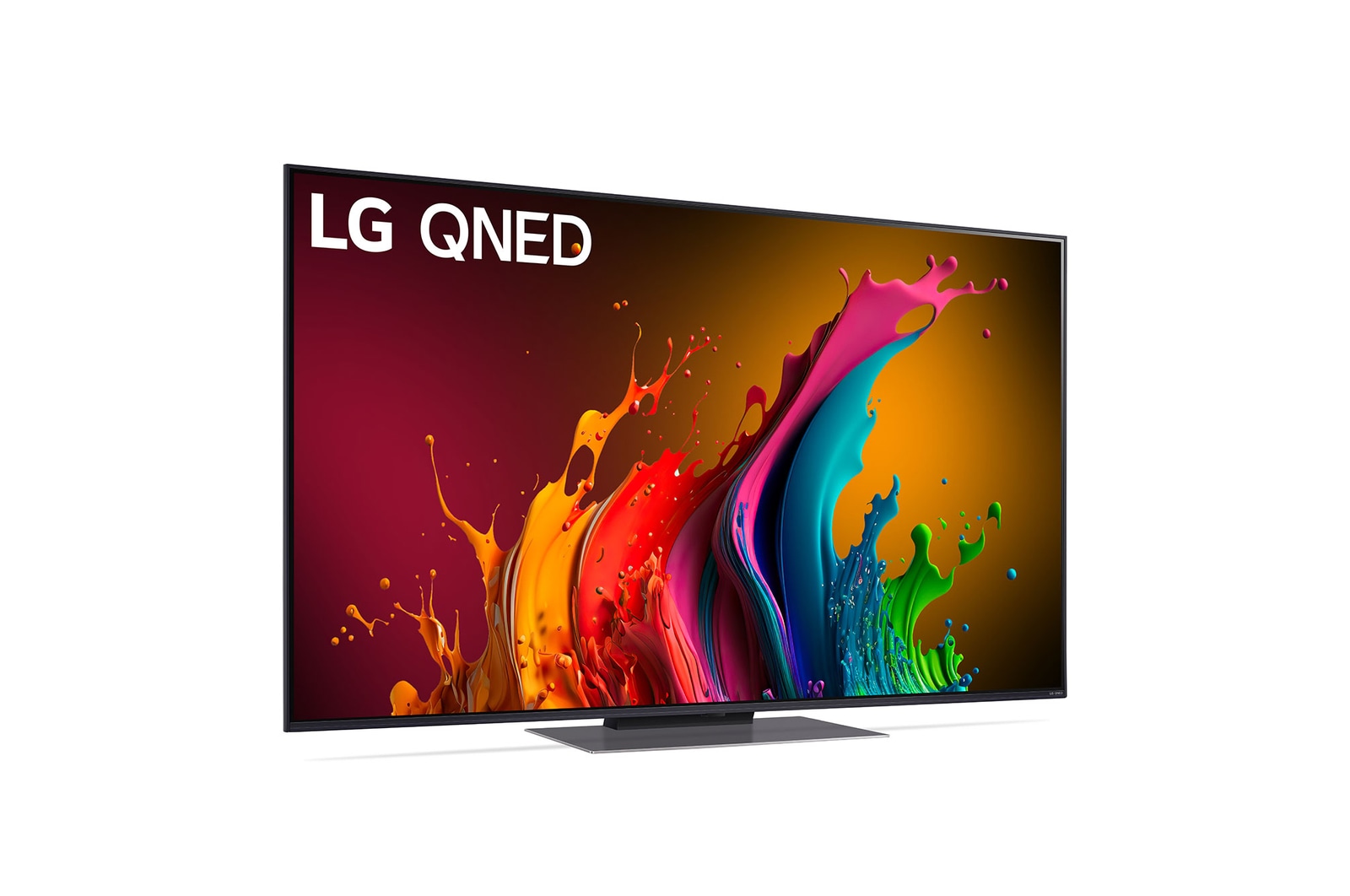 Leicht abgewinkelte Seitenansicht des LG QNED TV, QNED85