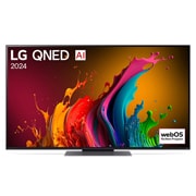 Ansicht der Vorderseite des LG QNED TV, QNED85 mit Text LG QNED und 2024 auf dem Bildschirm