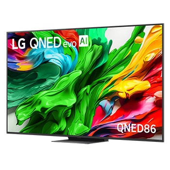 Leicht abgewinkelte Seitenansicht des LG QNED evo TV von rechts