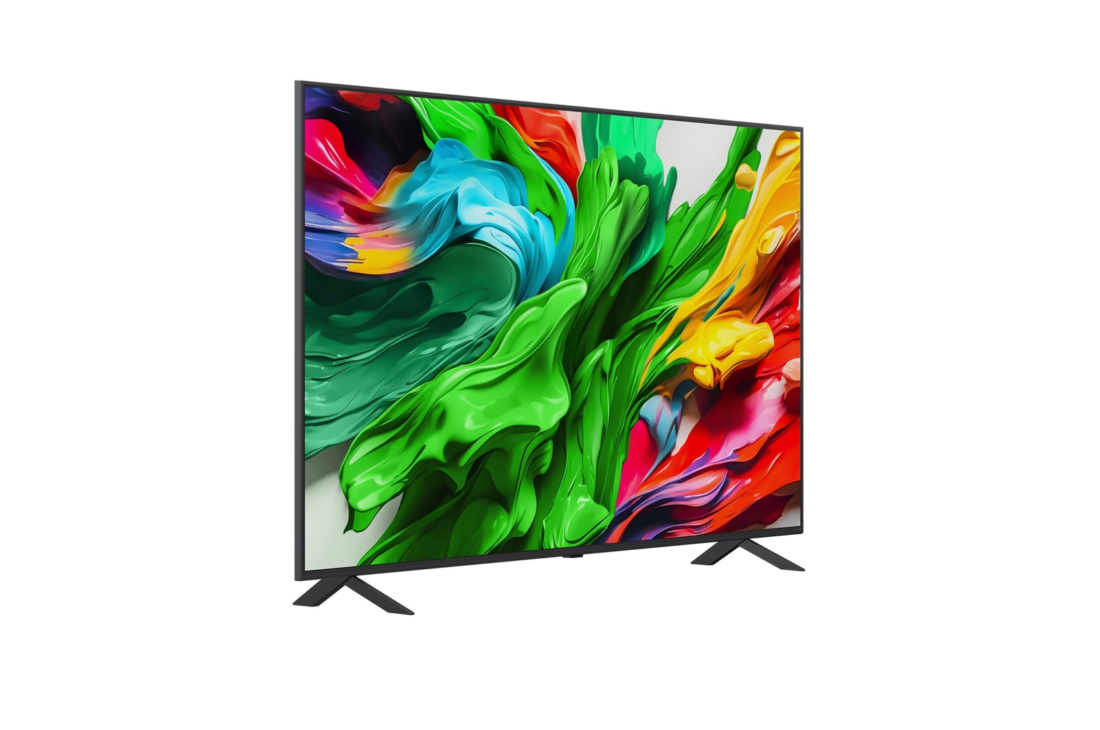 Leicht abgewinkelte Seitenansicht des LG QNED evo TV von rechts