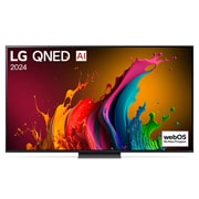 Ansicht der Vorderseite des LG QNED TV, QNED85 mit Text LG QNED und 2024 auf dem Bildschirm