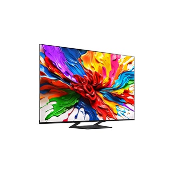 Leicht abgewinkelte Seitenansicht des LG QNED evo TV von rechts