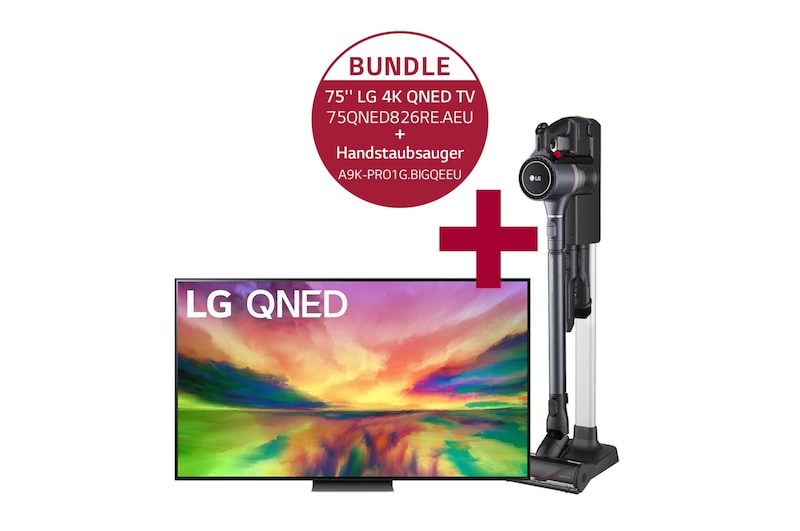 LG 75QNED826RE 75'' LG 4K QNED TV QNED82 & A9K-PRO1G Handstaubsauger mit zwei Akkus I Iron Grey I LG CordZero® A9K-PRO1G, 75QNED826RE.A9KPRO1